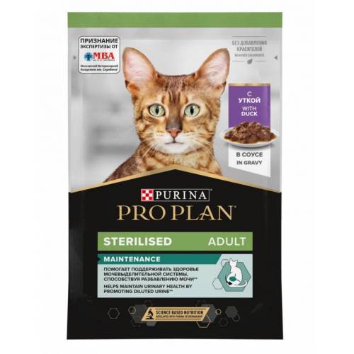 Влажный корм Pro Plan Sterilised для взрослых стерилизованных кошек, с уткой в соусе 85г