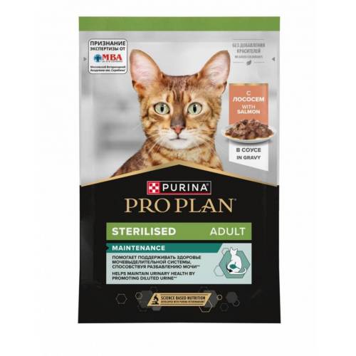 Влажный корм для взрослых стерилизованных кошек PRO PLAN Sterilised MAINTENANCE, с лососем в соусе 85г