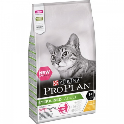 Корм Purina Pro Plan Sterilised для кастрированных кошек с курицей.