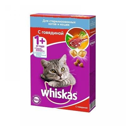 Корм для стерилизованных кошек Whiskas подушечки с говядиной