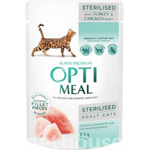 Optimeal Кусочки с индейкой и куриным филе для стерилизованных кошек 85г