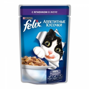 Консервы для кошек Felix Agail, аппетитные кусочки с ягненком (пауч)(85гр)