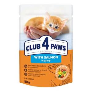 Club 4 Paws влажный корм для котят с лососем в соусе 80г