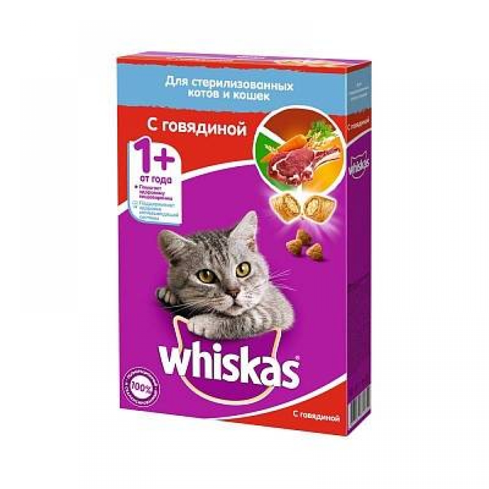 Корм для стерилизованных кошек Whiskas подушечки с говядиной